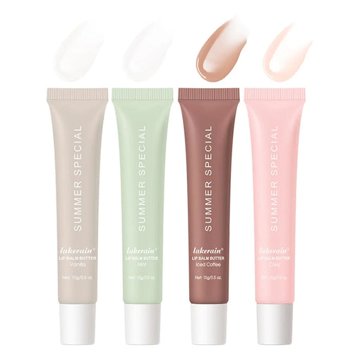 Summer Lip Butter Balm 4 Color Glossy Moisturizing Lip Balm Summer Non Sticky High Shiny Finish Conditioning Lip Glow Oil for Shine Hydration Sheer Tinted Soothing Lip Care (4pack 1)